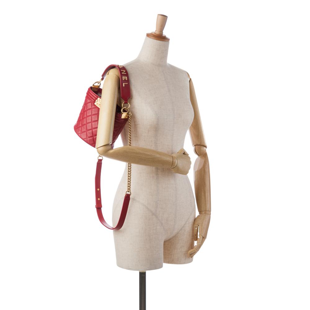 Chanel B Chanel Red Calf Leather skin Boy Bucket Bag France