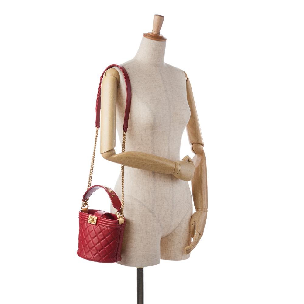 Chanel B Chanel Red Calf Leather skin Boy Bucket Bag France