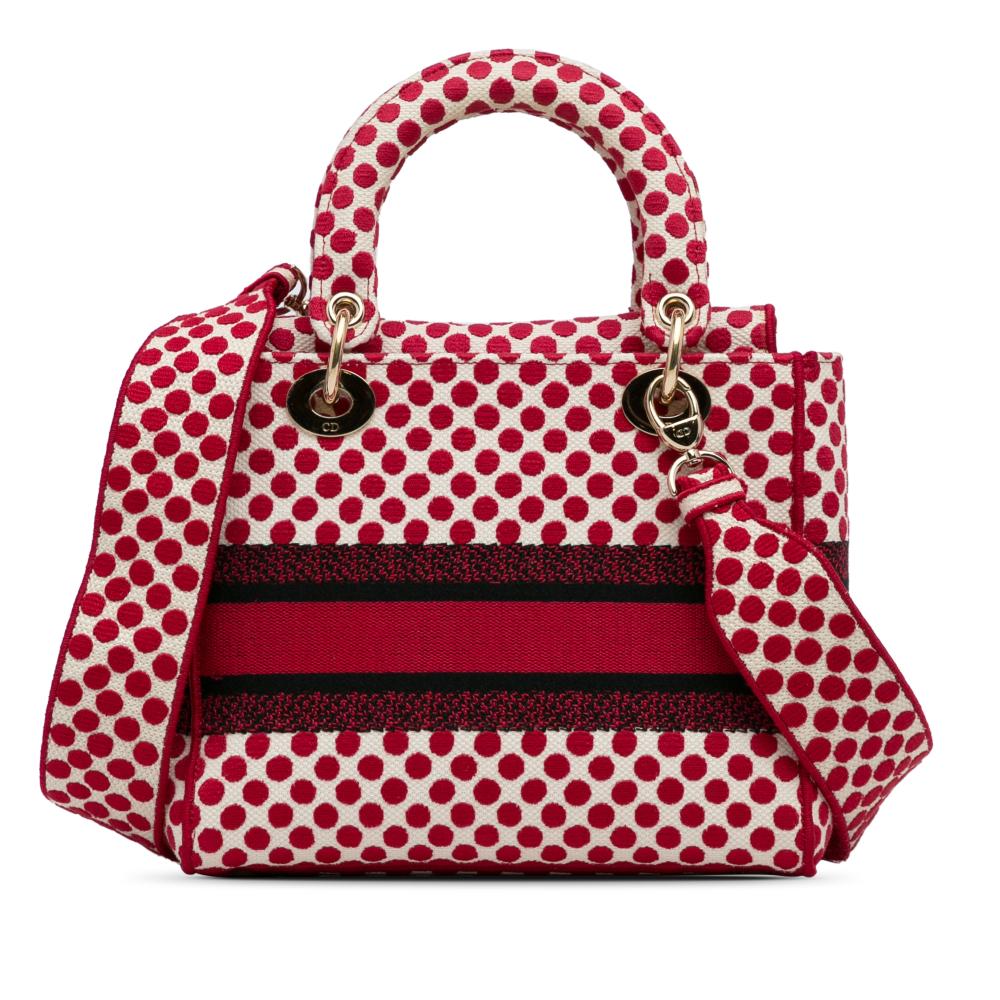 Christian Dior AB Dior Red with White Canvas Fabric DiorAmour Medium Embroidered Dots Lady D Lite Italy