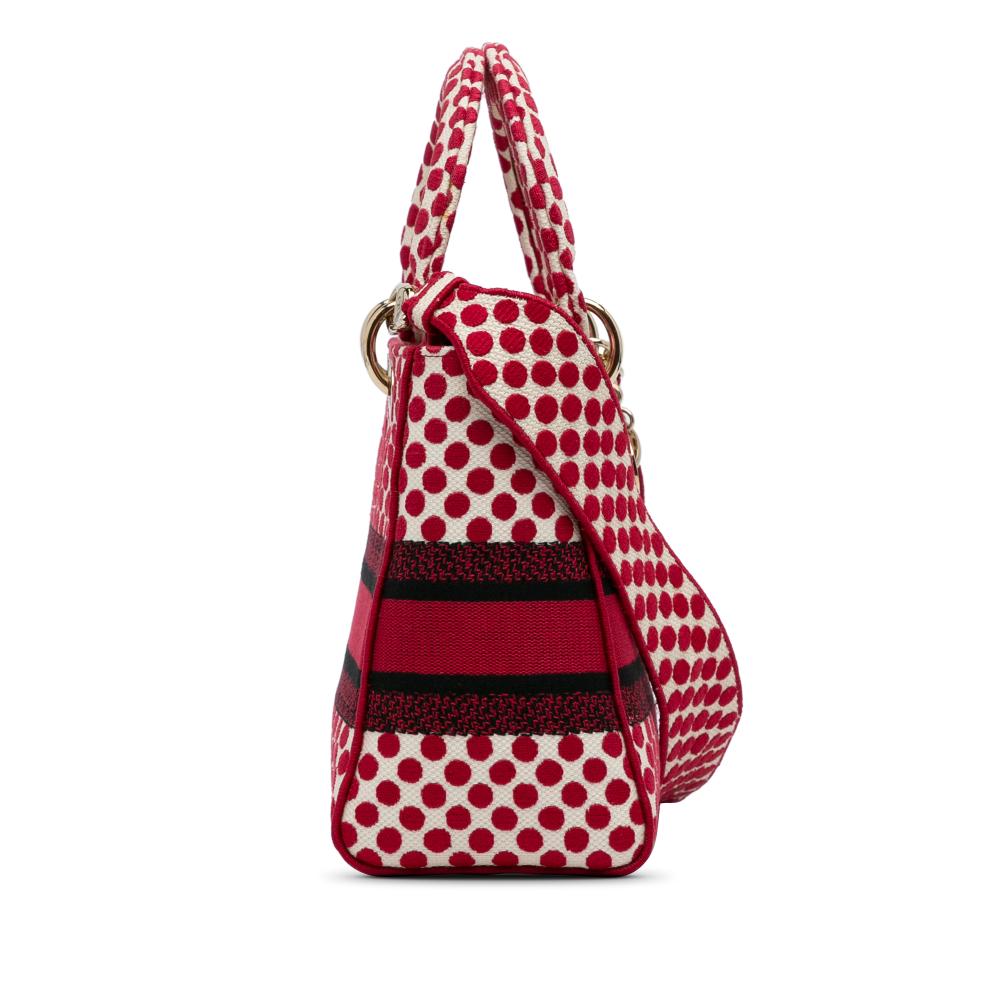 Christian Dior AB Dior Red with White Canvas Fabric DiorAmour Medium Embroidered Dots Lady D Lite Italy