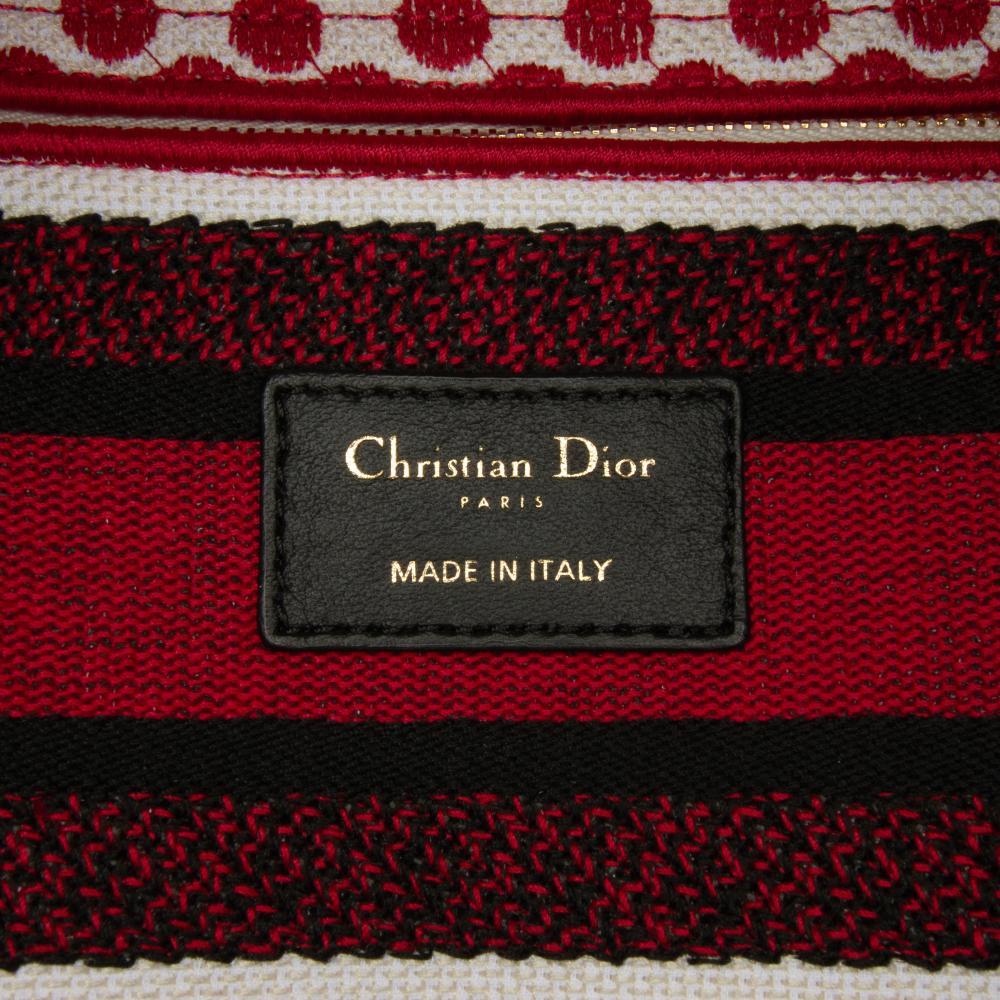 Christian Dior AB Dior Red with White Canvas Fabric DiorAmour Medium Embroidered Dots Lady D Lite Italy