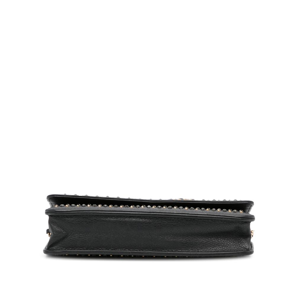 Chanel B Chanel Black Calf Leather Studded Wallet on Chain Italy