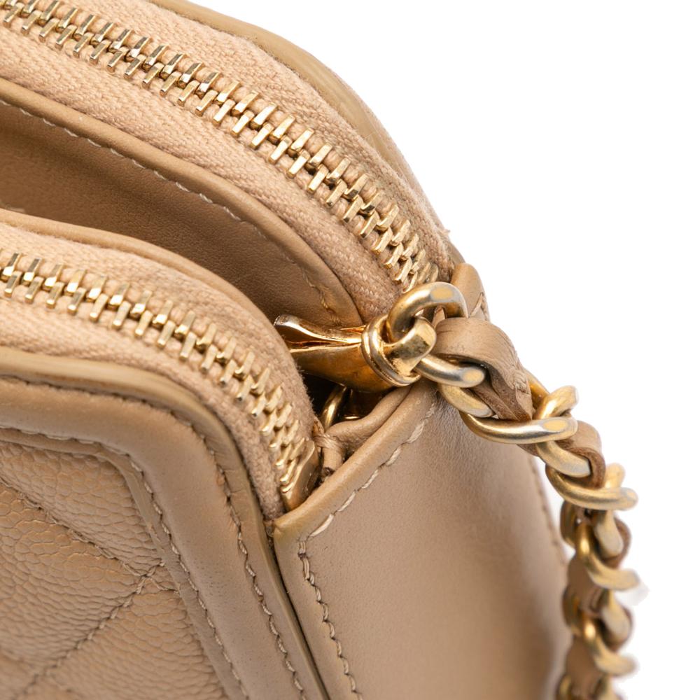 Chanel AB Chanel Brown Nude Calf Leather Caviar CC Filigree Crossbody Italy