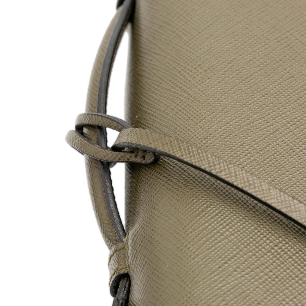 Prada B Prada Brown Dark Khaki Saffiano Leather Small Lux Sound Satchel Italy