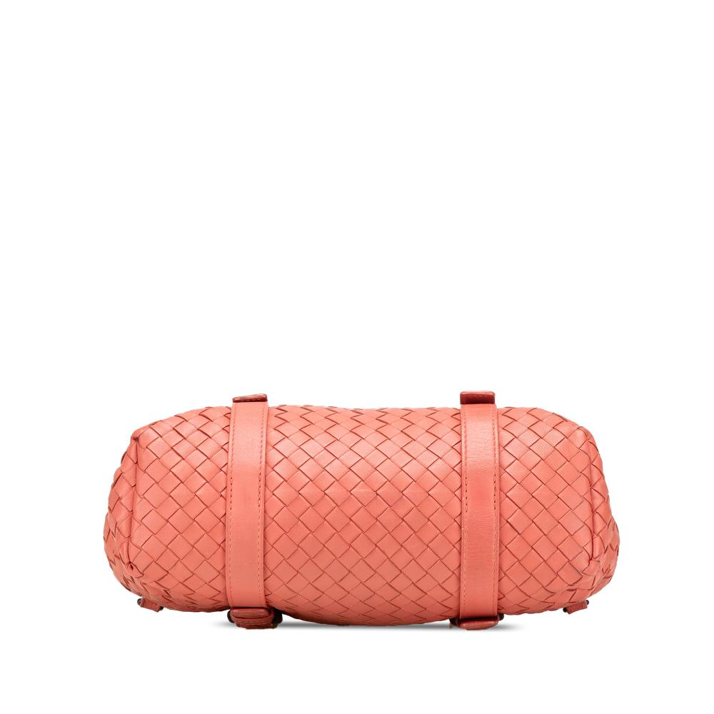 Bottega Veneta B Bottega Veneta Orange Peach Calf Leather Intrecciato Flap Satchel Italy