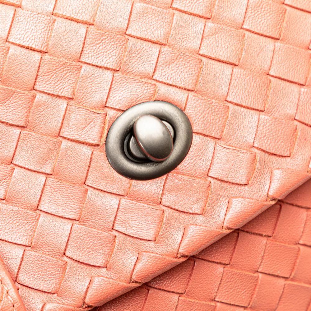 Bottega Veneta B Bottega Veneta Orange Peach Calf Leather Intrecciato Flap Satchel Italy