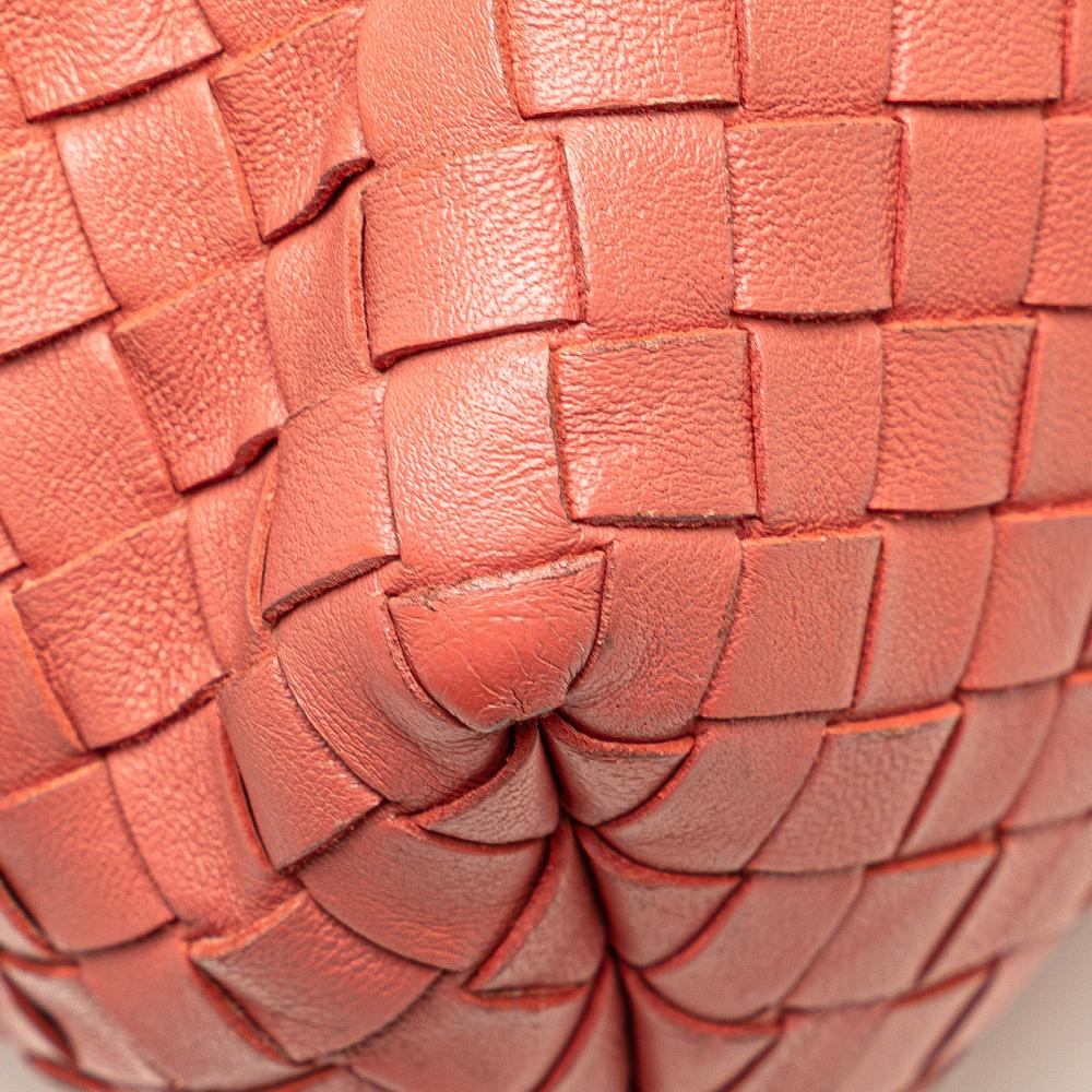 Bottega Veneta B Bottega Veneta Orange Peach Calf Leather Intrecciato Flap Satchel Italy