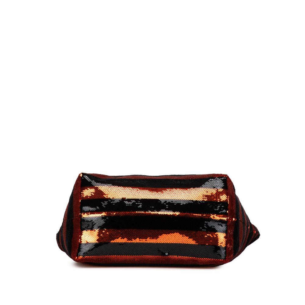 Prada B Prada Orange with Black Satin Fabric Sequin Stripes Tote Italy