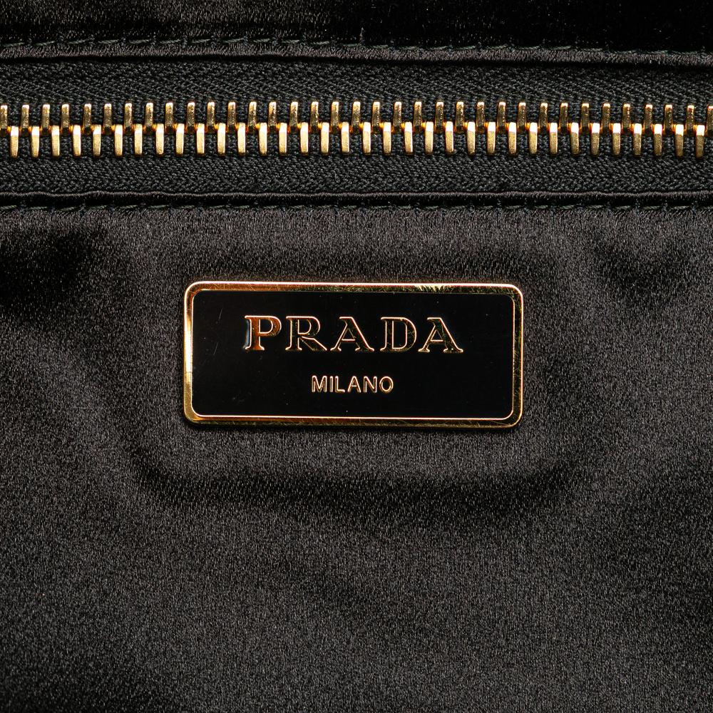 Prada B Prada Orange with Black Satin Fabric Sequin Stripes Tote Italy