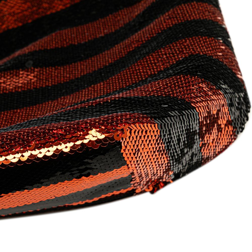Prada B Prada Orange with Black Satin Fabric Sequin Stripes Tote Italy
