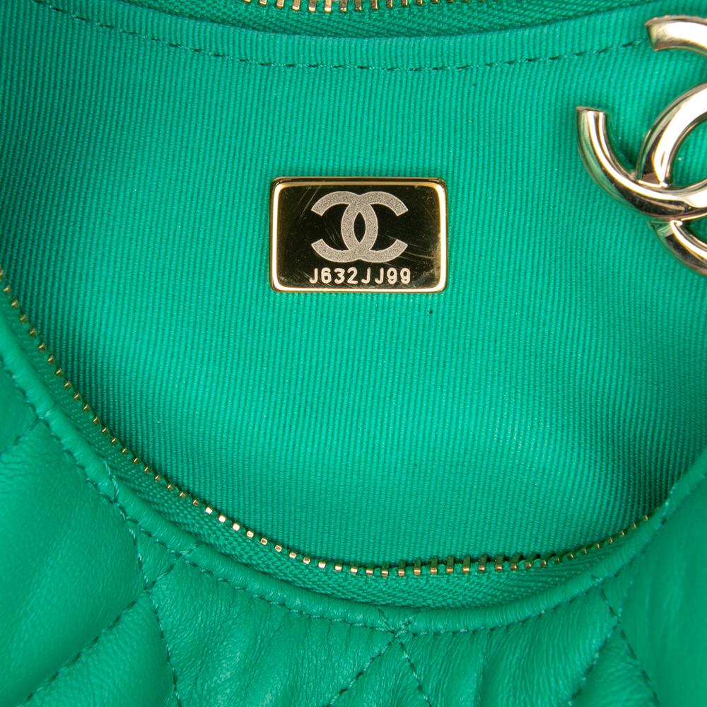 Chanel AB Chanel Green Lambskin Leather Leather Small Quilted Lambskin Chain Around Hook Hobo Bag Italy