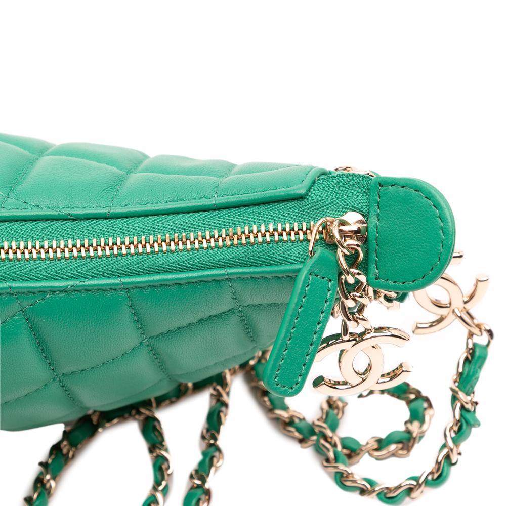 Chanel AB Chanel Green Lambskin Leather Leather Small Quilted Lambskin Chain Around Hook Hobo Bag Italy