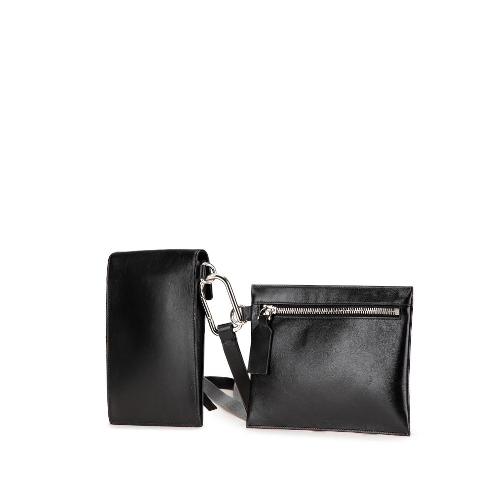 Valentino B Valentino Black Calf Leather VRing Neck Pouch Italy