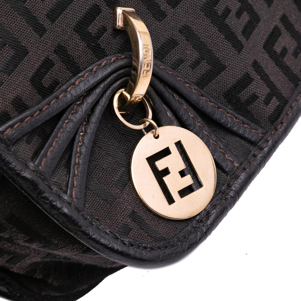 Fendi B Fendi Brown Dark Brown Canvas Fabric Small Zucchino F Charm Crossbody Italy