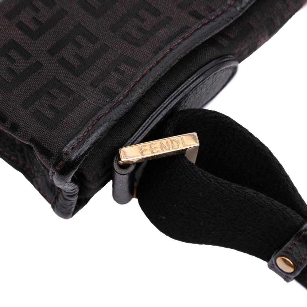 Fendi B Fendi Brown Dark Brown Canvas Fabric Small Zucchino F Charm Crossbody Italy