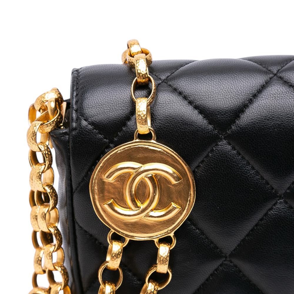 Chanel AB Chanel Black Lambskin Leather Leather Small Quilted Lambskin CC Coin Flap Italy