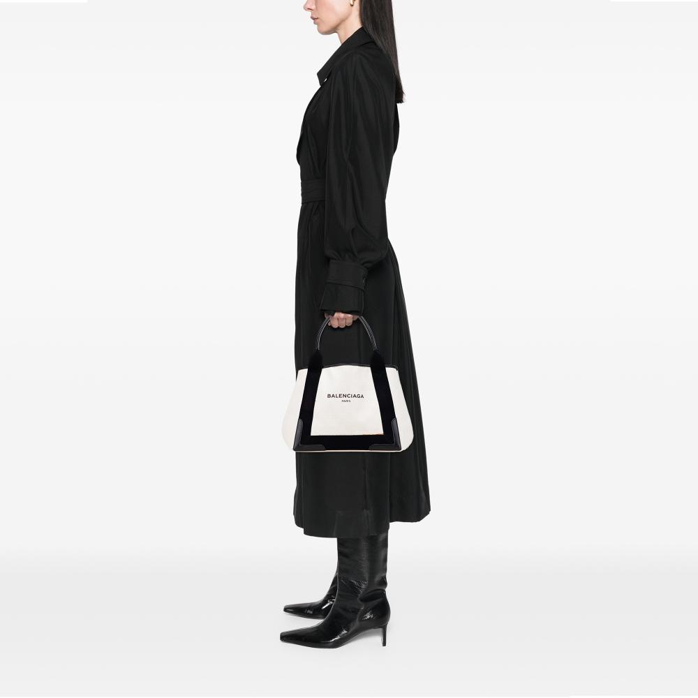 Balenciaga B Balenciaga White Canvas Fabric Navy Cabas Tote S Italy