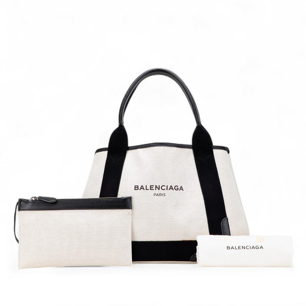 Balenciaga B Balenciaga White Canvas Fabric Navy Cabas Tote S Italy