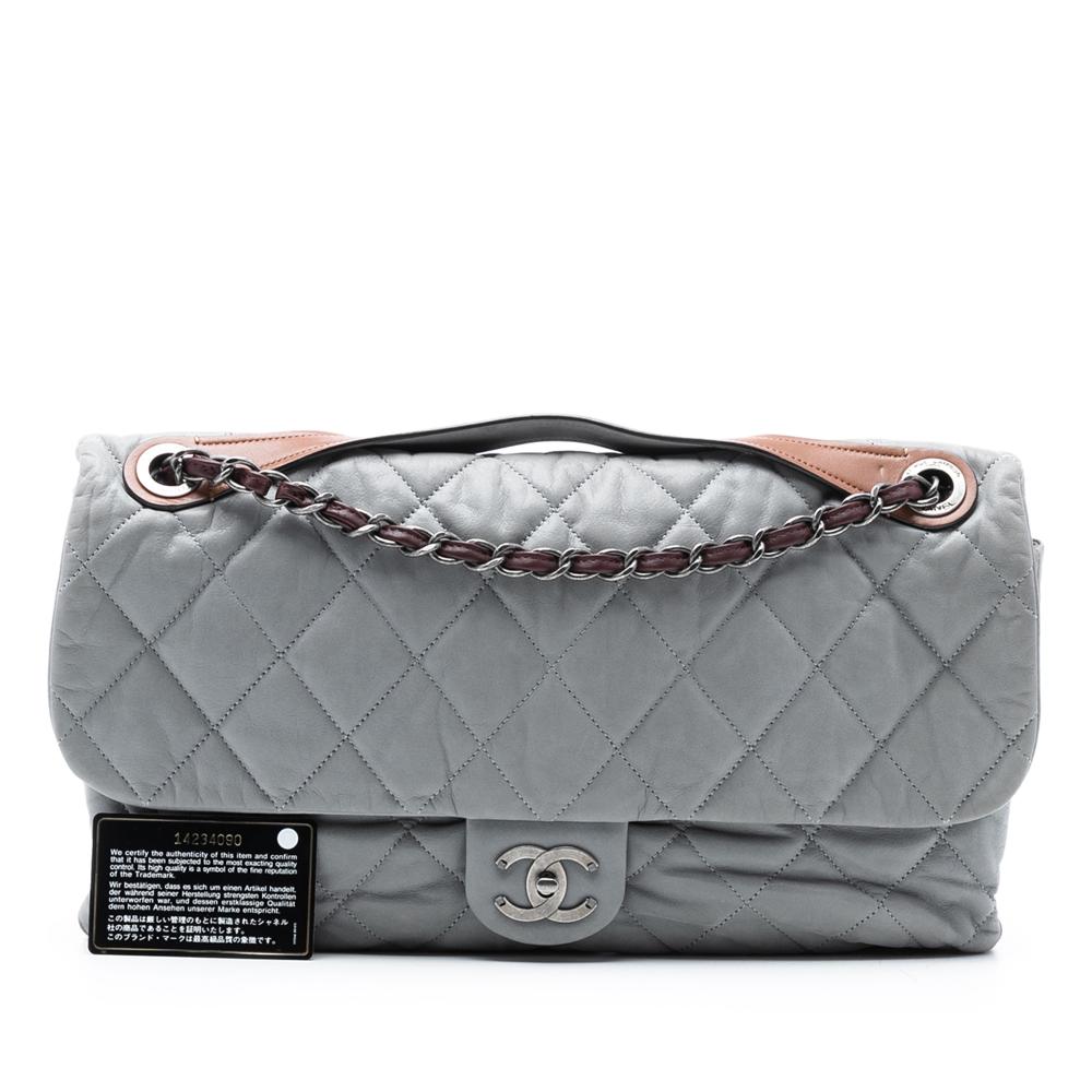 Chanel B Chanel Gray Light Gray Calf Leather Jumbo Iridescent skin In The Mix Flap Italy