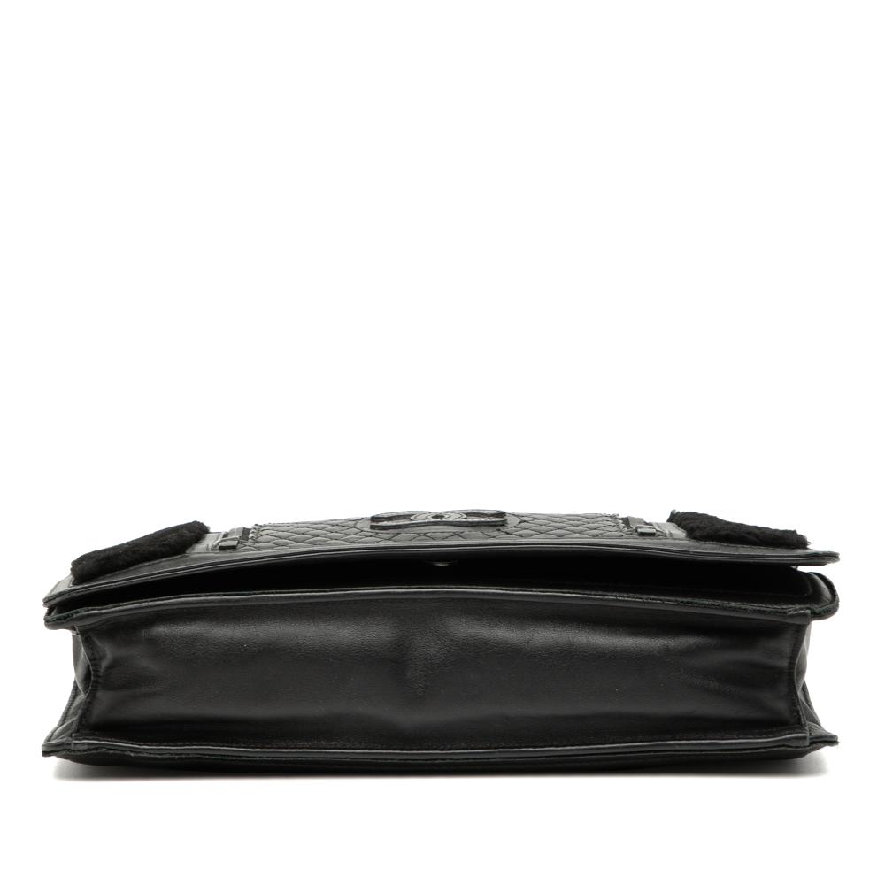 Chanel B Chanel Black Lambskin Leather Leather Large CC Quilted Lambskin and Shearling Single Flap Italy