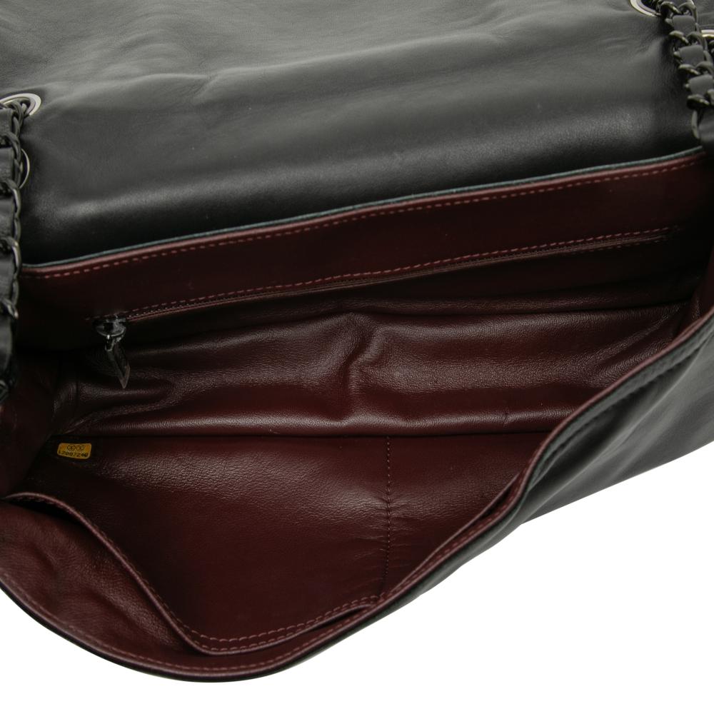 Chanel B Chanel Black Lambskin Leather Leather Large CC Quilted Lambskin and Shearling Single Flap Italy