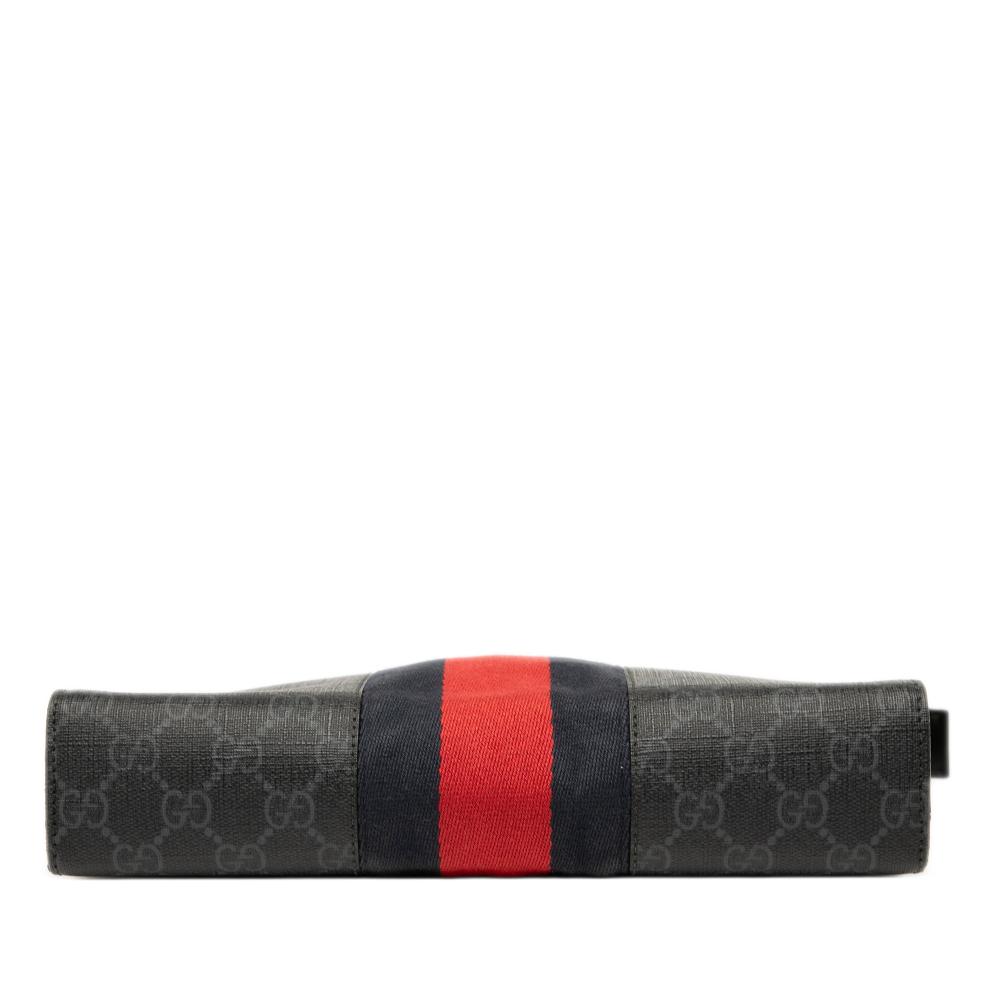 Gucci B Gucci Black Coated Canvas Fabric GG Supreme Web Clutch Italy