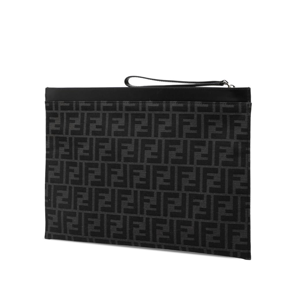 Fendi AB Fendi Black Canvas Fabric Large Zucca Flat Pouch Italy