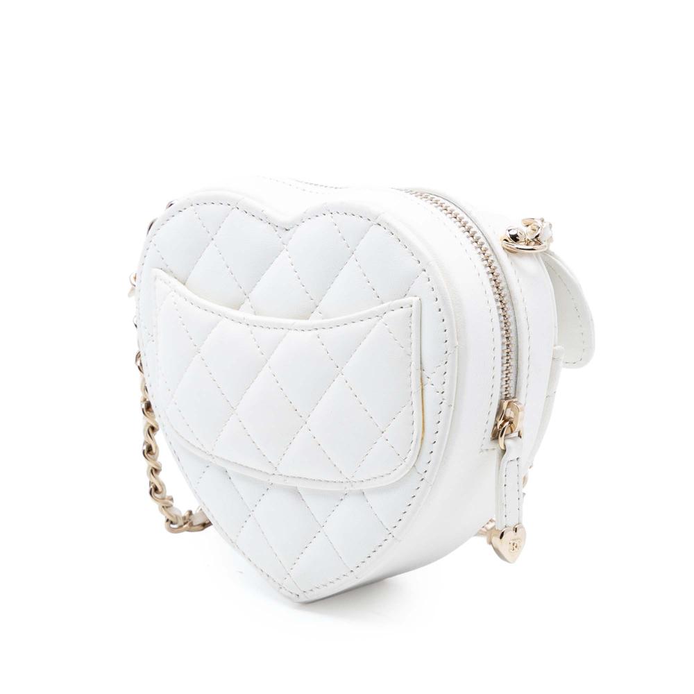 Chanel AB Chanel White Lambskin Leather Leather Mini Lambskin CC in Love Heart Crossbody France