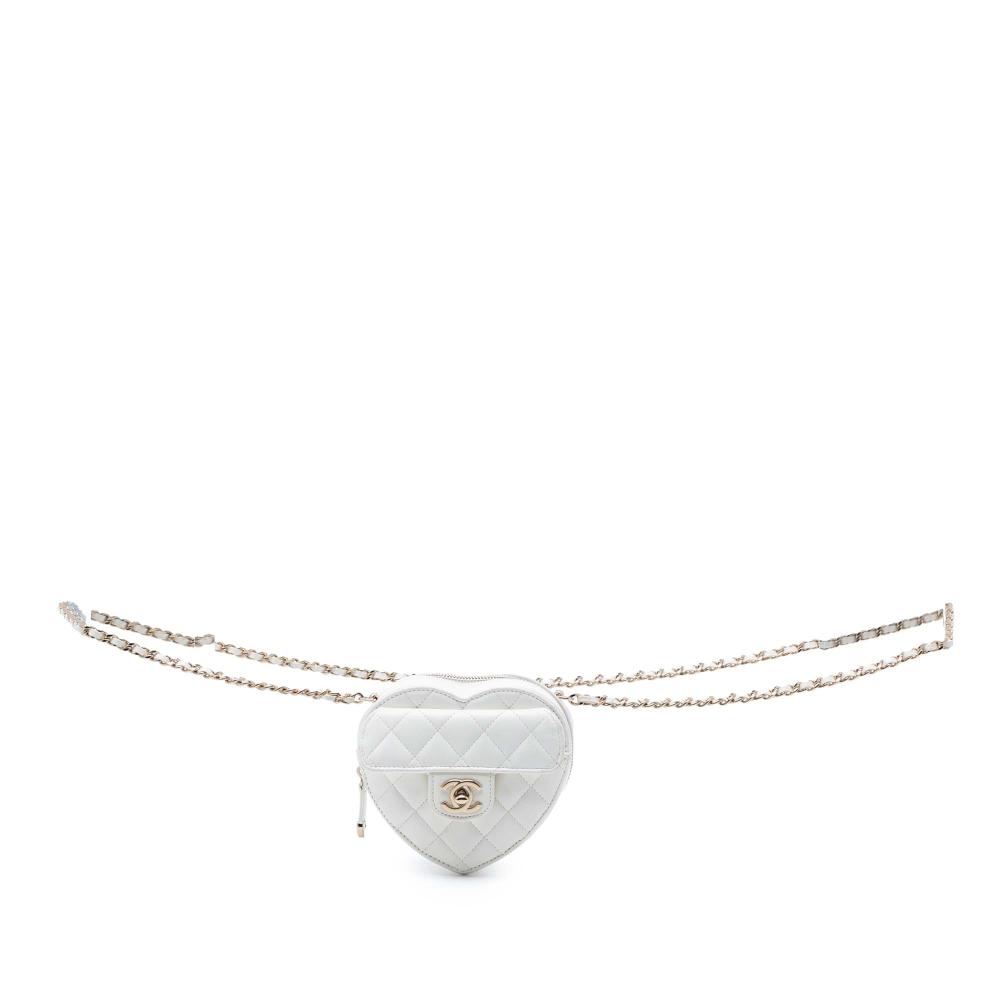 Chanel AB Chanel White Lambskin Leather Leather Mini Lambskin CC in Love Heart Crossbody France