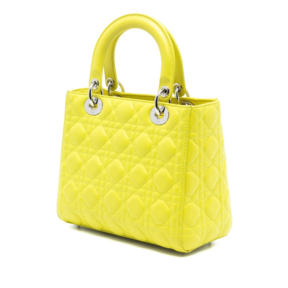 Christian Dior AB Dior Yellow Lambskin Leather Leather Medium Lambskin Cannage Lady Dior Italy