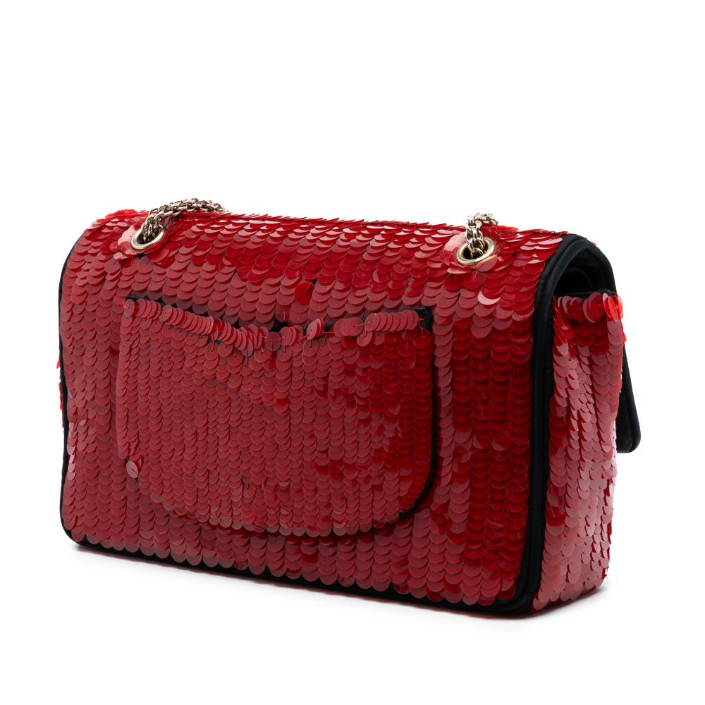 Chanel AB Chanel Red with Black Satin Fabric Paris-Shanghai Medium and Sequins Double Flap France