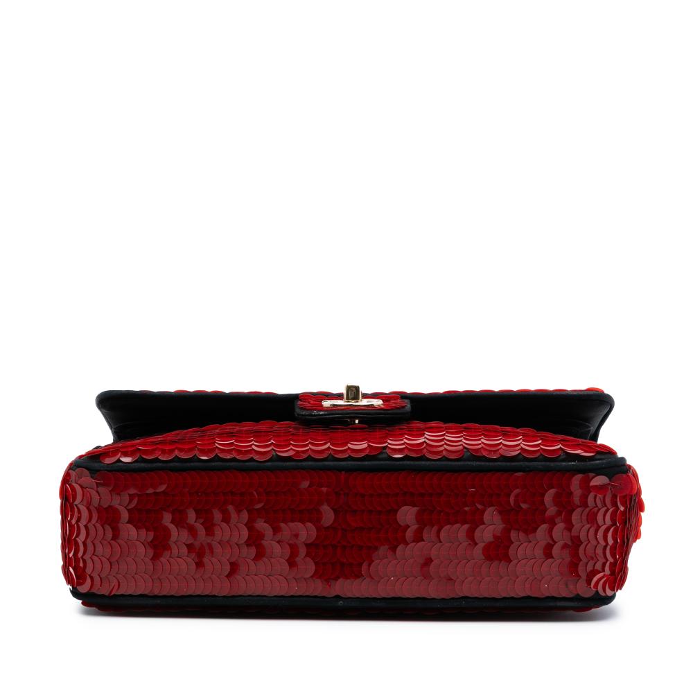 Chanel AB Chanel Red with Black Satin Fabric Paris-Shanghai Medium and Sequins Double Flap France