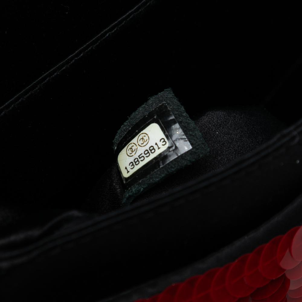 Chanel AB Chanel Red with Black Satin Fabric Paris-Shanghai Medium and Sequins Double Flap France