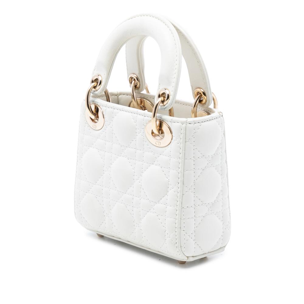 Christian Dior AB Dior White Lambskin Leather Leather Micro Lambskin Cannage Lady Dior Italy