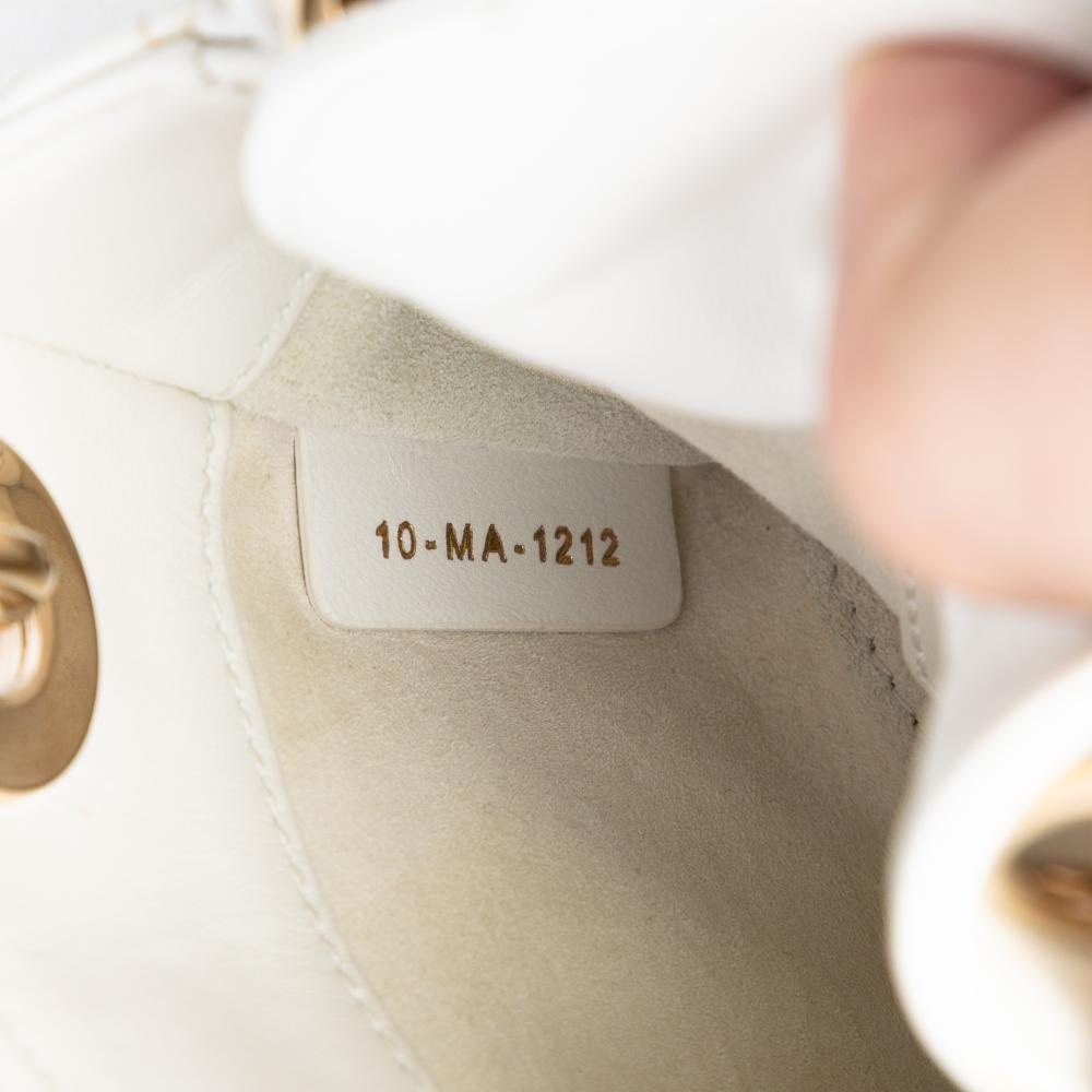 Christian Dior AB Dior White Lambskin Leather Leather Micro Lambskin Cannage Lady Dior Italy