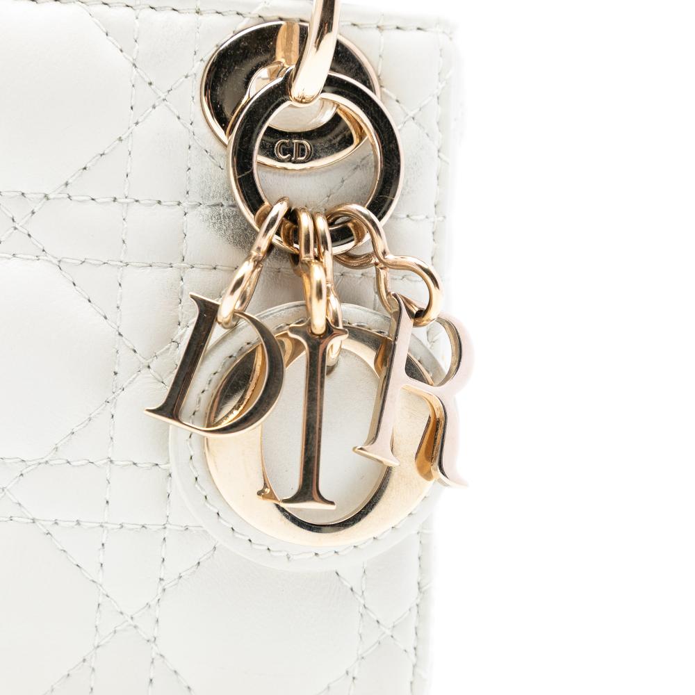 Christian Dior AB Dior White Lambskin Leather Leather Micro Lambskin Cannage Lady Dior Italy