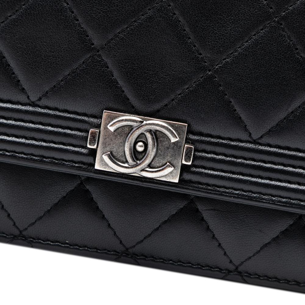 Chanel AB Chanel Black Lambskin Leather Leather Quilted Lambskin Boy Wallet On Chain Italy
