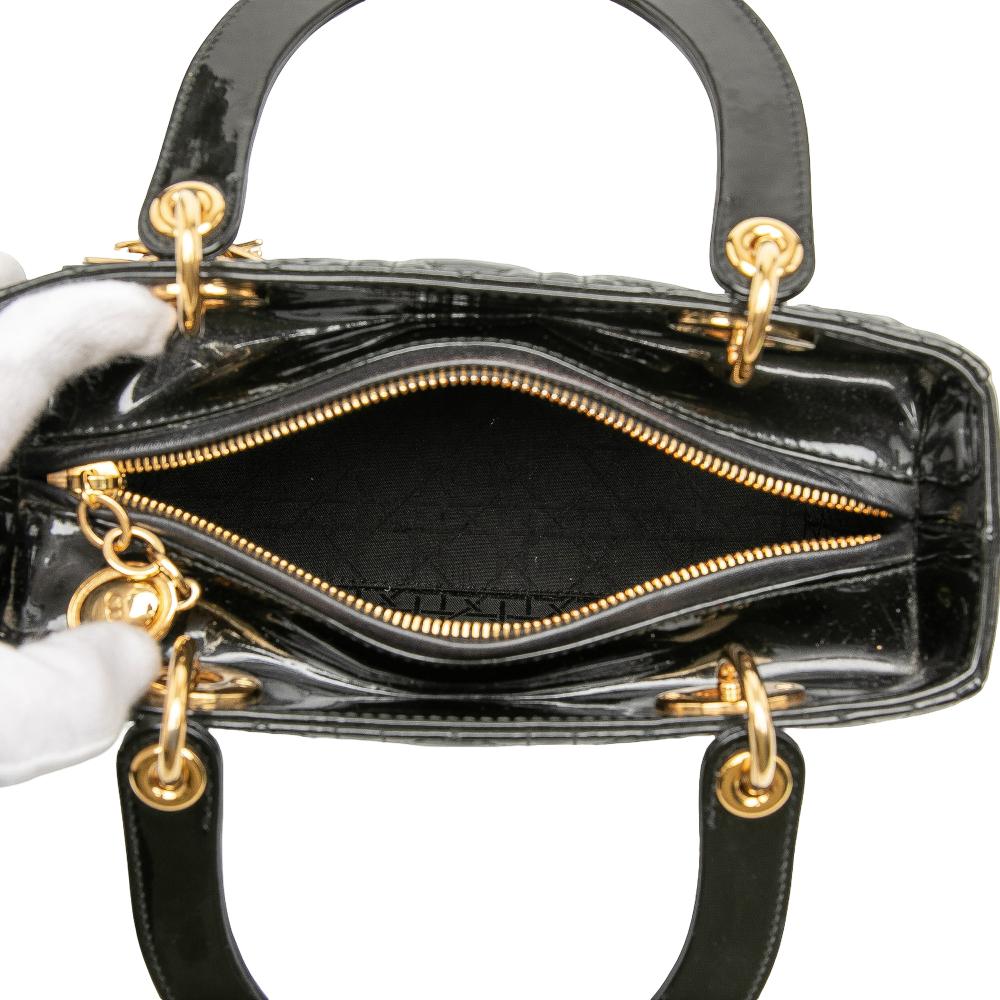 Christian Dior B Dior Black Patent Leather Leather Medium Patent Cannage Lady Dior Italy