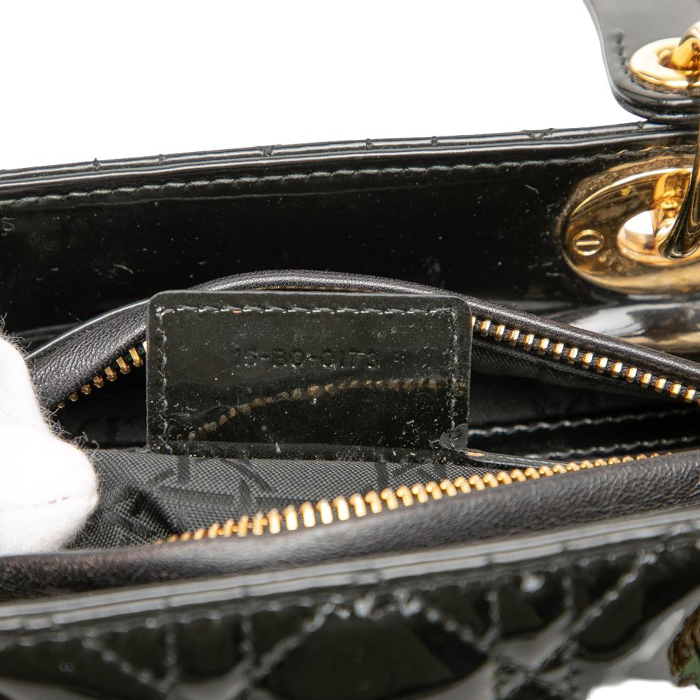 Christian Dior B Dior Black Patent Leather Leather Medium Patent Cannage Lady Dior Italy