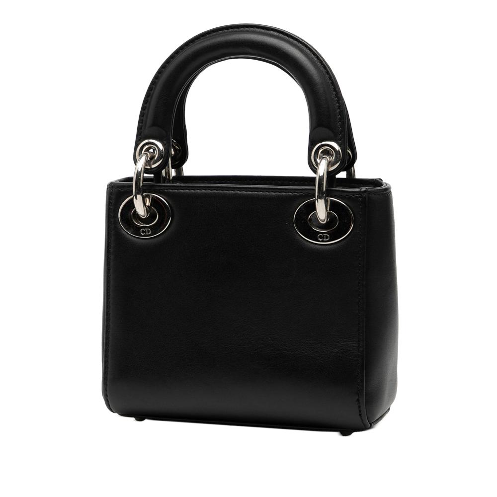 Christian Dior B Dior Black Calf Leather Micro skin Patch Embellished Lady Dior Italy