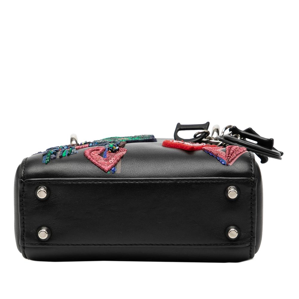 Christian Dior B Dior Black Calf Leather Micro skin Patch Embellished Lady Dior Italy