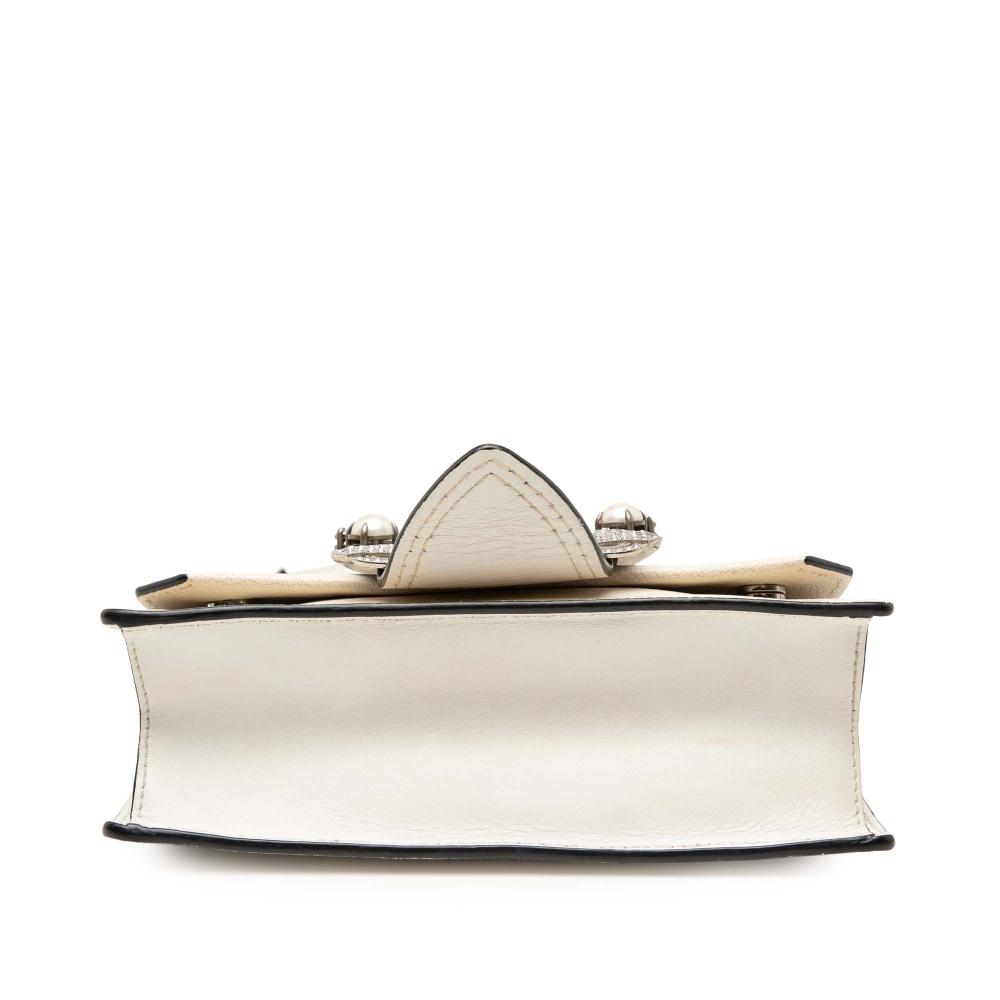 Miu Miu B Miu Miu White Ivory Goatskin Leather Madras Soft Calf Crystal Embellished Crossbody Italy