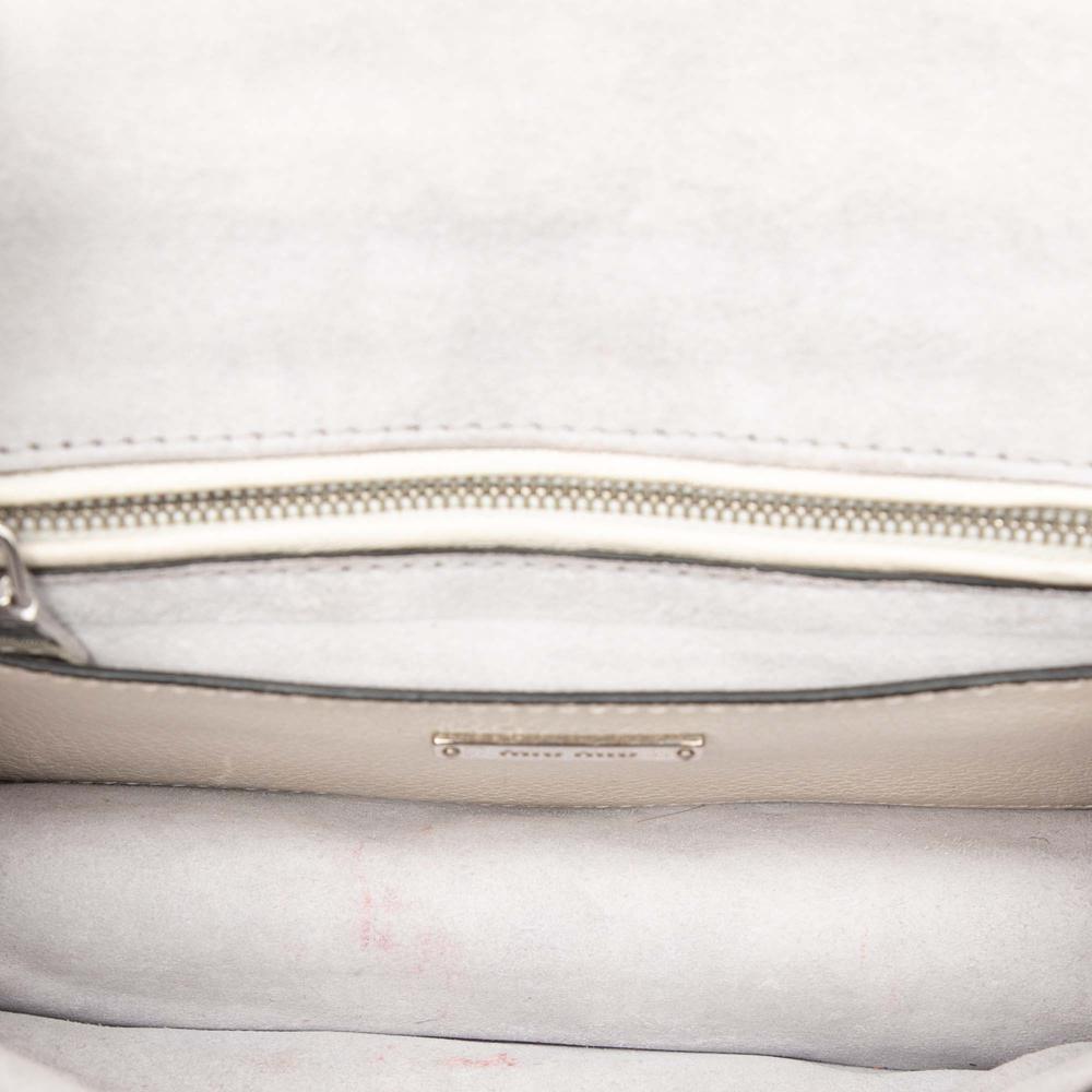 Miu Miu B Miu Miu White Ivory Goatskin Leather Madras Soft Calf Crystal Embellished Crossbody Italy