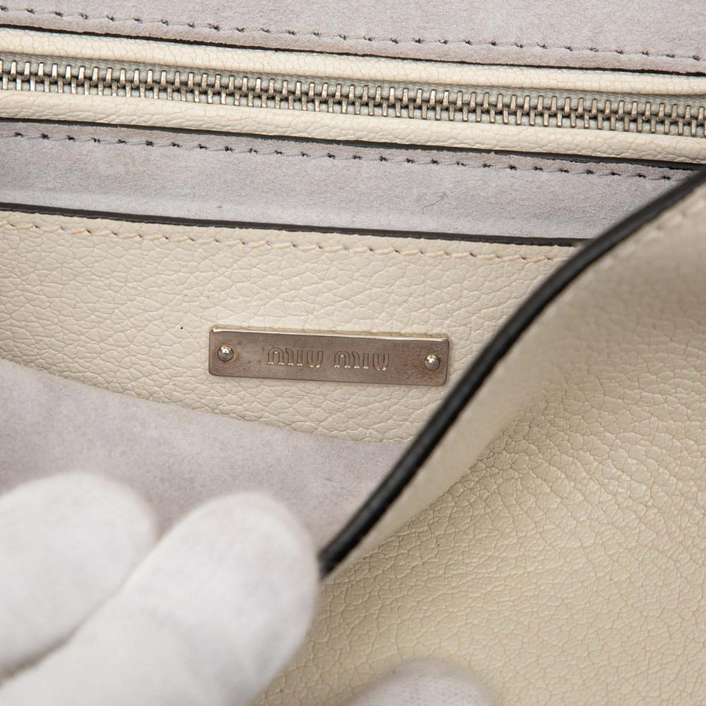 Miu Miu B Miu Miu White Ivory Goatskin Leather Madras Soft Calf Crystal Embellished Crossbody Italy