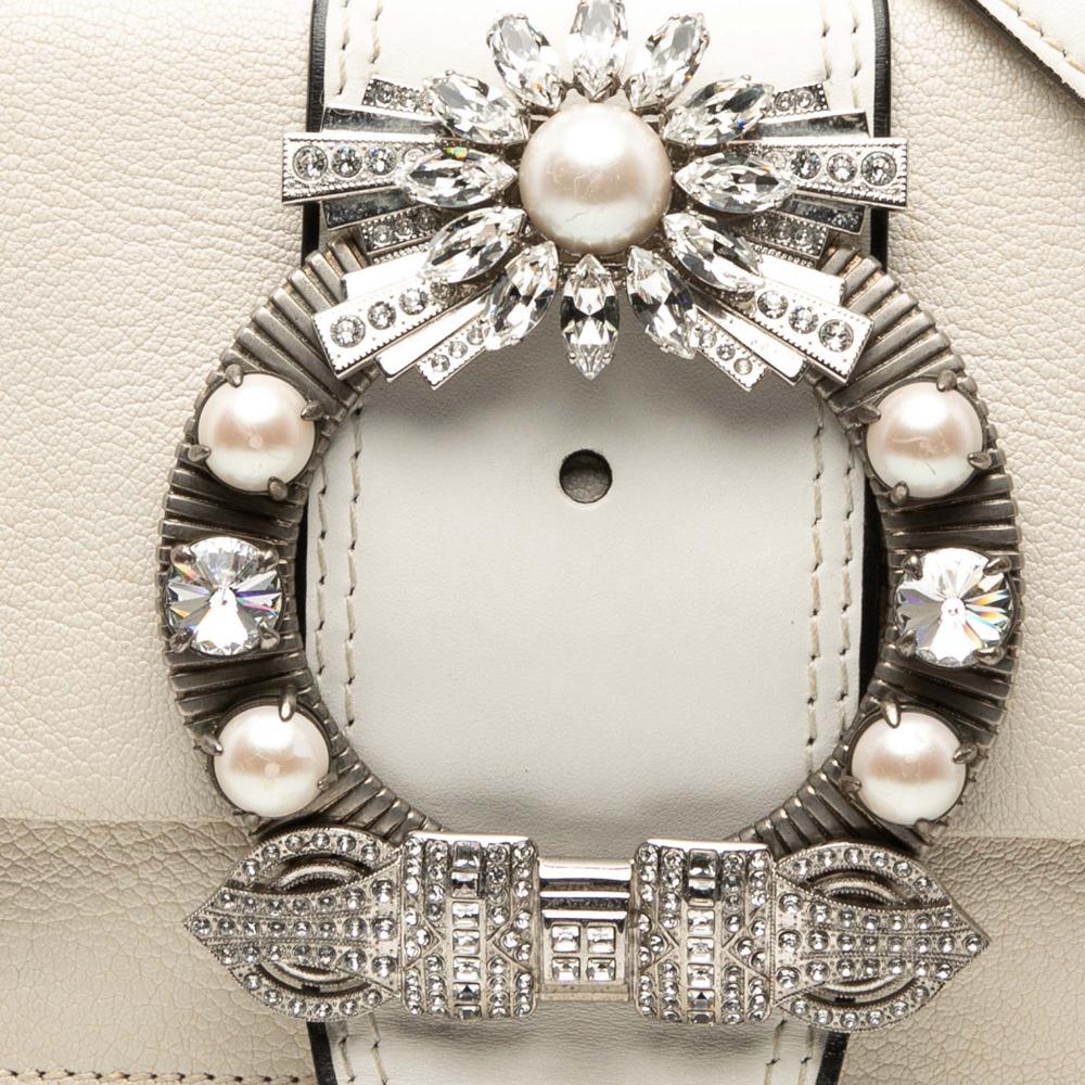 Miu Miu B Miu Miu White Ivory Goatskin Leather Madras Soft Calf Crystal Embellished Crossbody Italy