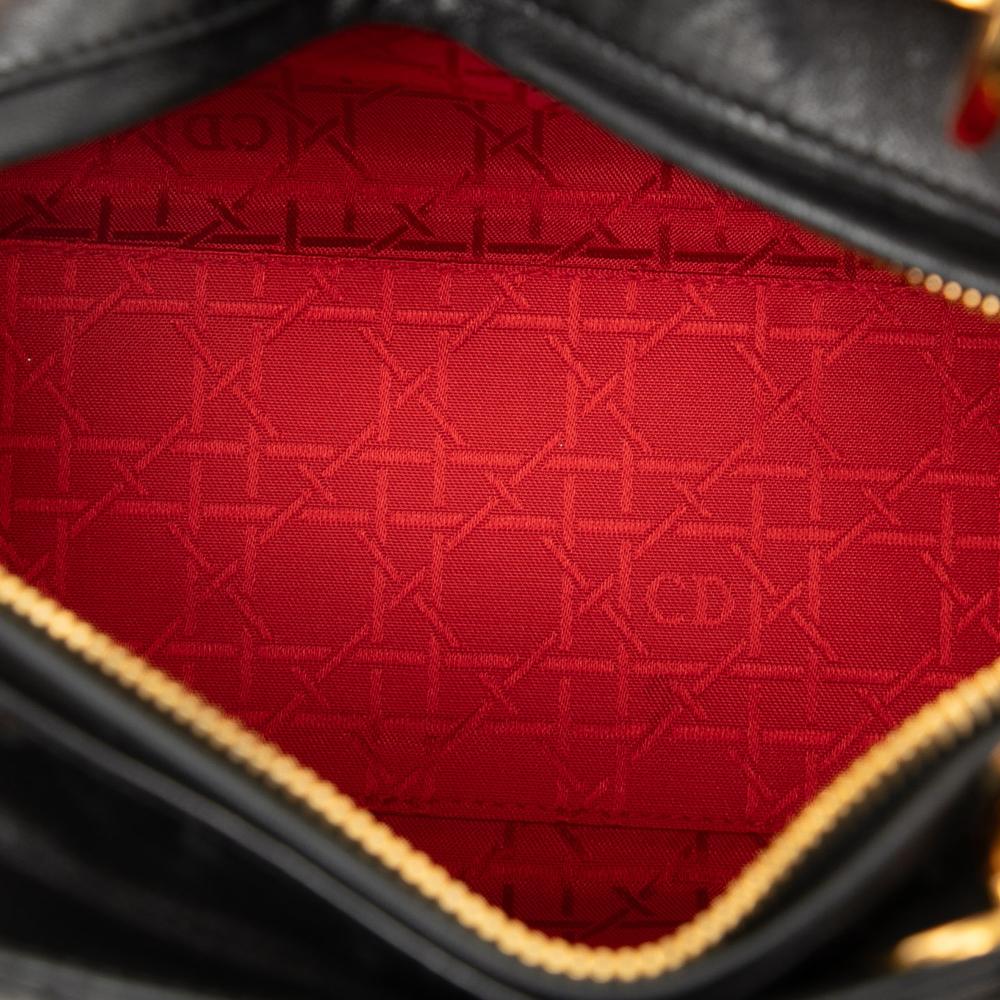 Christian Dior B Dior Black Lambskin Leather Leather Medium Lambskin Cannage Lady Dior Italy