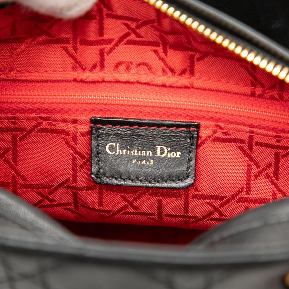 Christian Dior B Dior Black Lambskin Leather Leather Medium Lambskin Cannage Lady Dior Italy