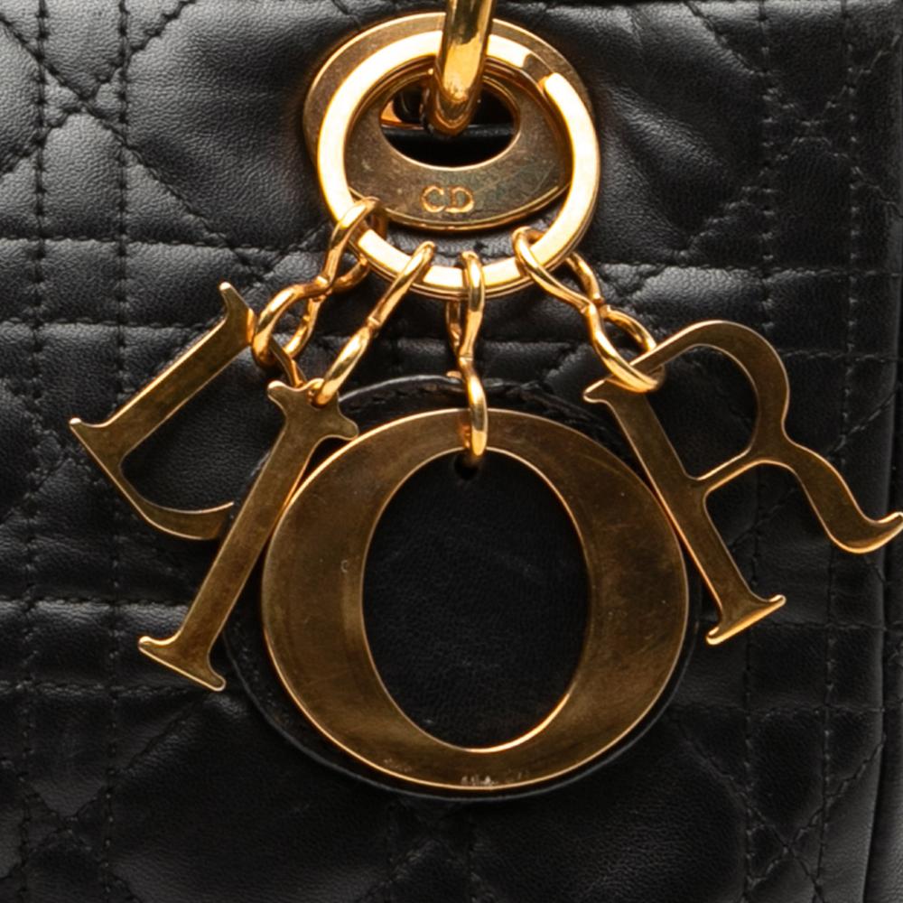 Christian Dior B Dior Black Lambskin Leather Leather Medium Lambskin Cannage Lady Dior Italy