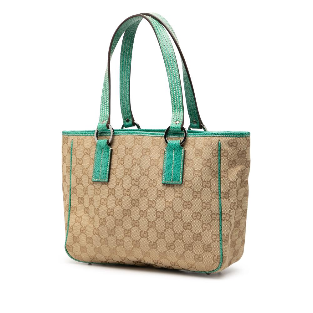 Gucci AB Gucci Brown Beige with Blue Turquoise Canvas Fabric GG Tote Italy