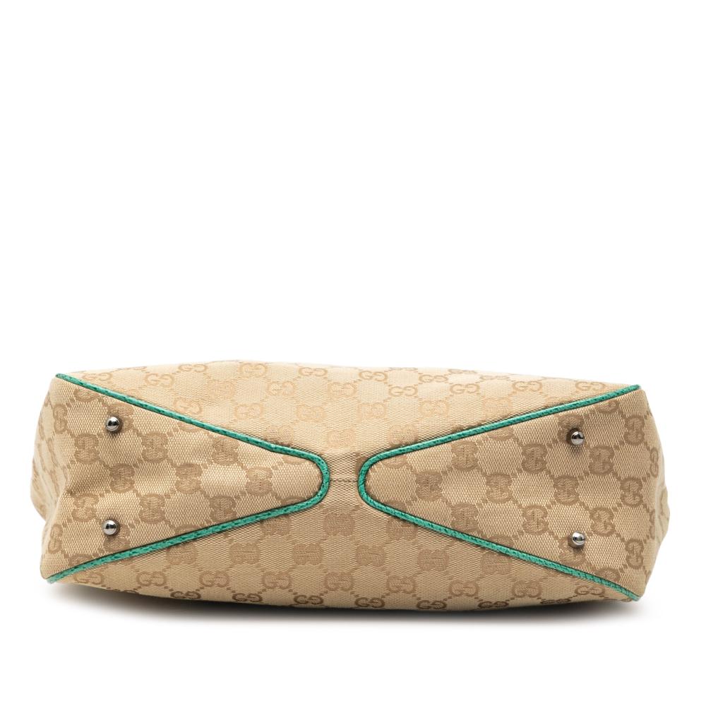 Gucci AB Gucci Brown Beige with Blue Turquoise Canvas Fabric GG Tote Italy